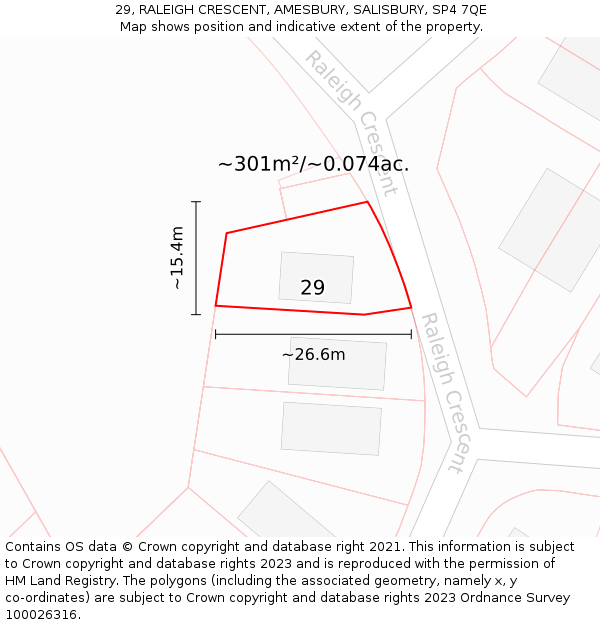 29, RALEIGH CRESCENT, AMESBURY, SALISBURY, SP4 7QE: Plot and title map
