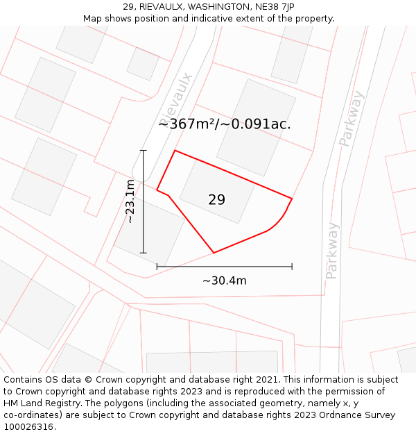 29, RIEVAULX, WASHINGTON, NE38 7JP: Plot and title map