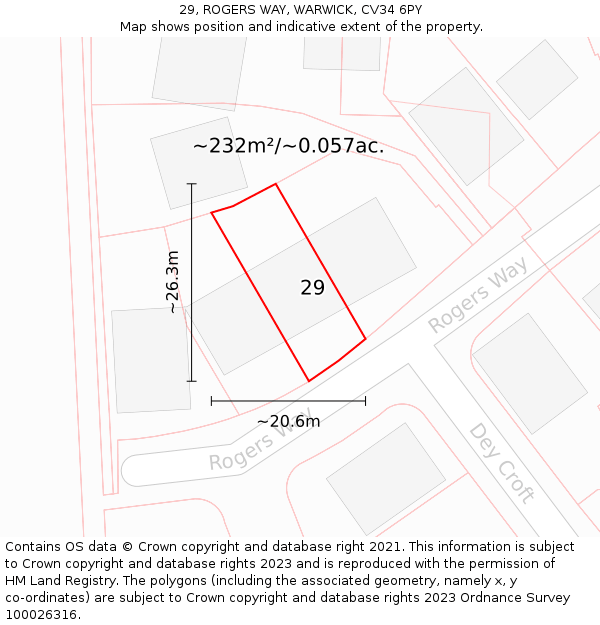 29, ROGERS WAY, WARWICK, CV34 6PY: Plot and title map