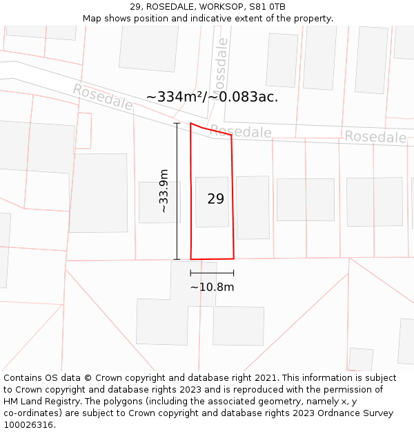 29, ROSEDALE, WORKSOP, S81 0TB: Plot and title map