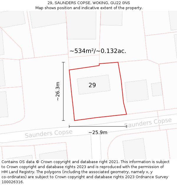 29, SAUNDERS COPSE, WOKING, GU22 0NS: Plot and title map