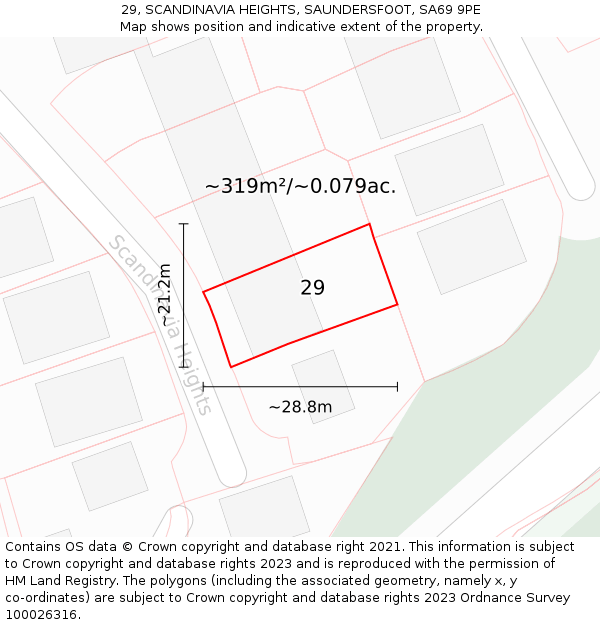 29, SCANDINAVIA HEIGHTS, SAUNDERSFOOT, SA69 9PE: Plot and title map