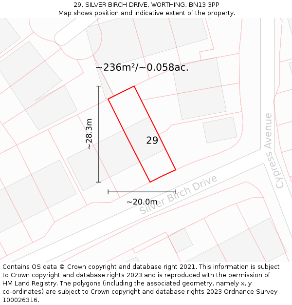 29, SILVER BIRCH DRIVE, WORTHING, BN13 3PP: Plot and title map