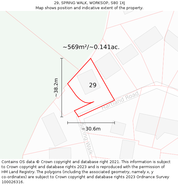 29, SPRING WALK, WORKSOP, S80 1XJ: Plot and title map