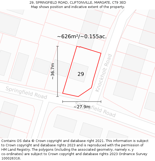 29, SPRINGFIELD ROAD, CLIFTONVILLE, MARGATE, CT9 3ED: Plot and title map