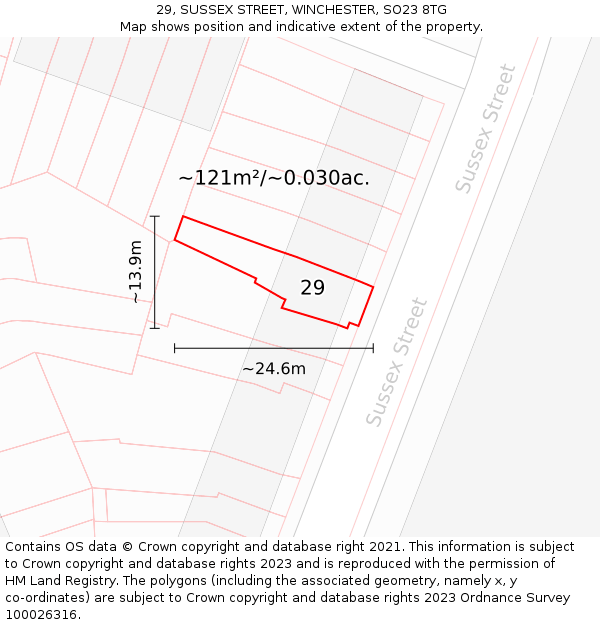 29, SUSSEX STREET, WINCHESTER, SO23 8TG: Plot and title map