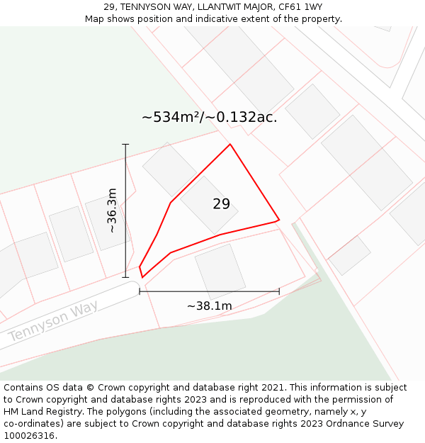 29, TENNYSON WAY, LLANTWIT MAJOR, CF61 1WY: Plot and title map