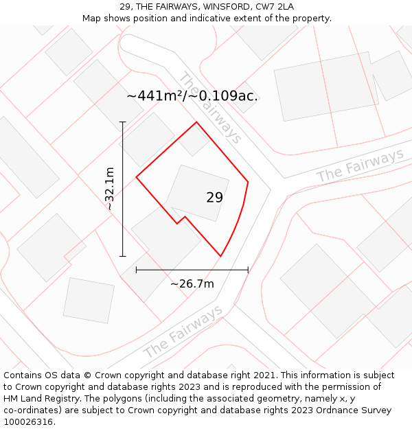 29, THE FAIRWAYS, WINSFORD, CW7 2LA: Plot and title map