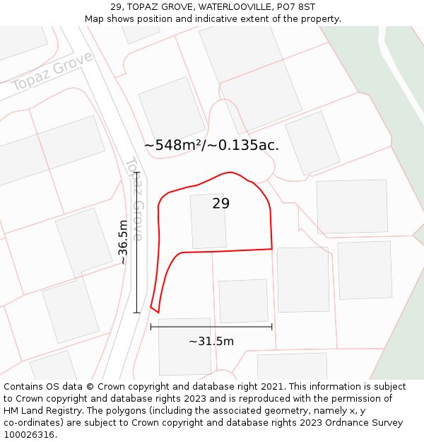 29, TOPAZ GROVE, WATERLOOVILLE, PO7 8ST: Plot and title map