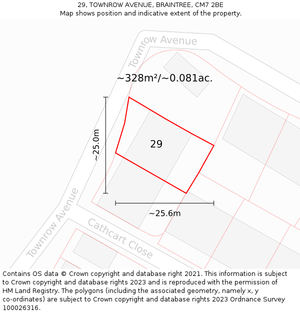 29, TOWNROW AVENUE, BRAINTREE, CM7 2BE: Plot and title map