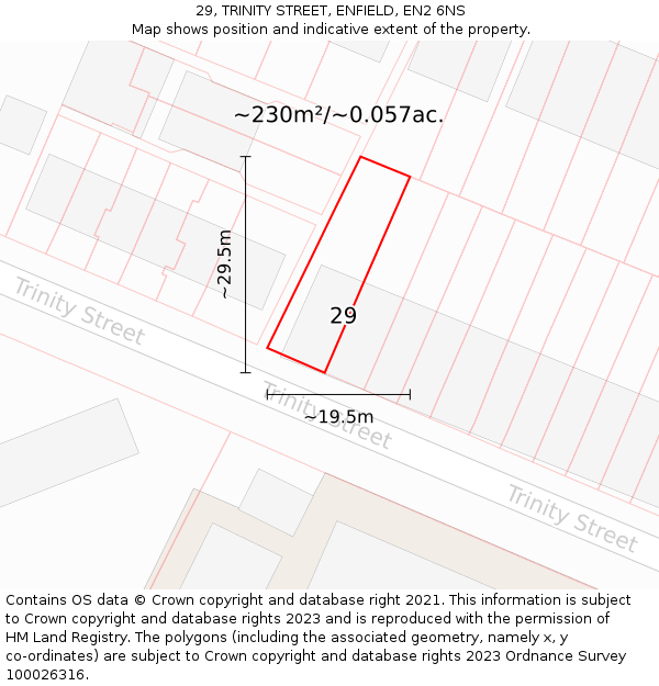 29, TRINITY STREET, ENFIELD, EN2 6NS: Plot and title map