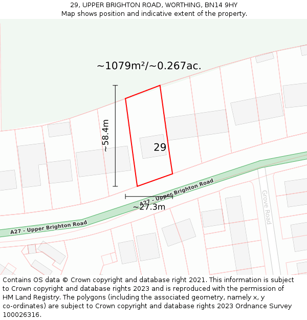 29, UPPER BRIGHTON ROAD, WORTHING, BN14 9HY: Plot and title map