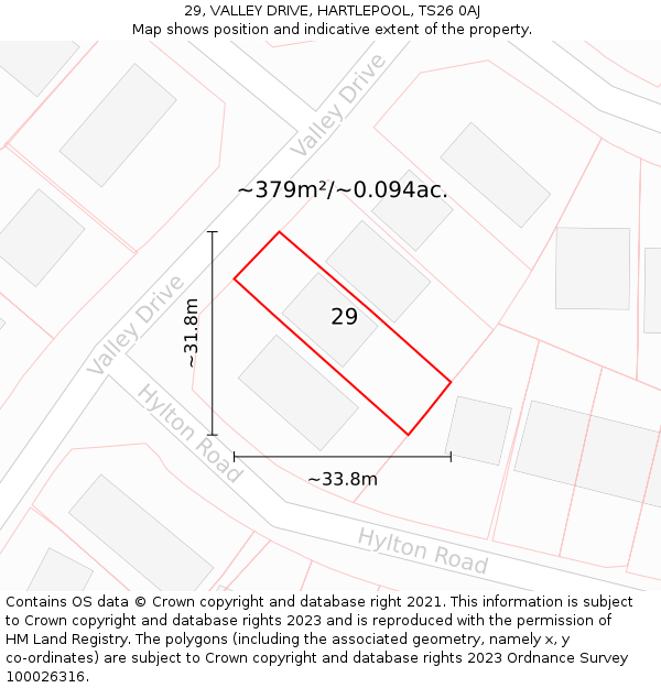 29, VALLEY DRIVE, HARTLEPOOL, TS26 0AJ: Plot and title map