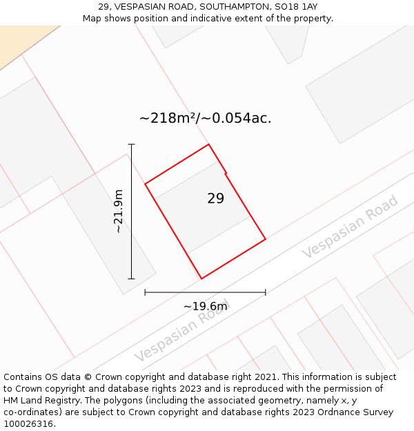 29, VESPASIAN ROAD, SOUTHAMPTON, SO18 1AY: Plot and title map