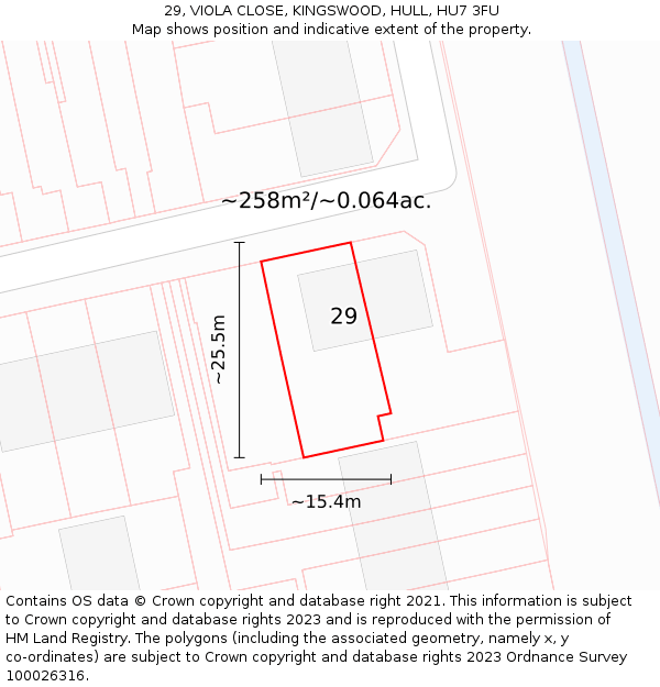 29, VIOLA CLOSE, KINGSWOOD, HULL, HU7 3FU: Plot and title map