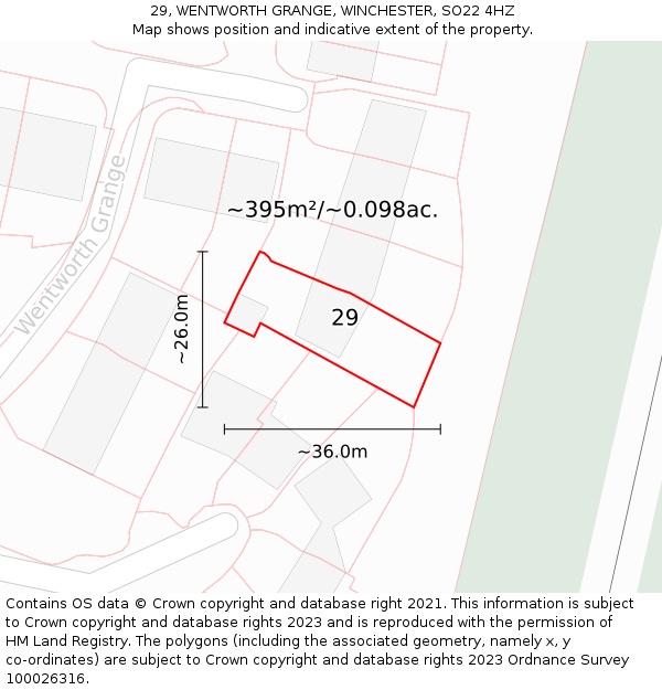 29, WENTWORTH GRANGE, WINCHESTER, SO22 4HZ: Plot and title map