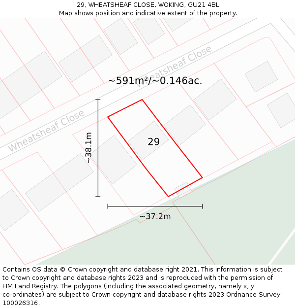 29, WHEATSHEAF CLOSE, WOKING, GU21 4BL: Plot and title map