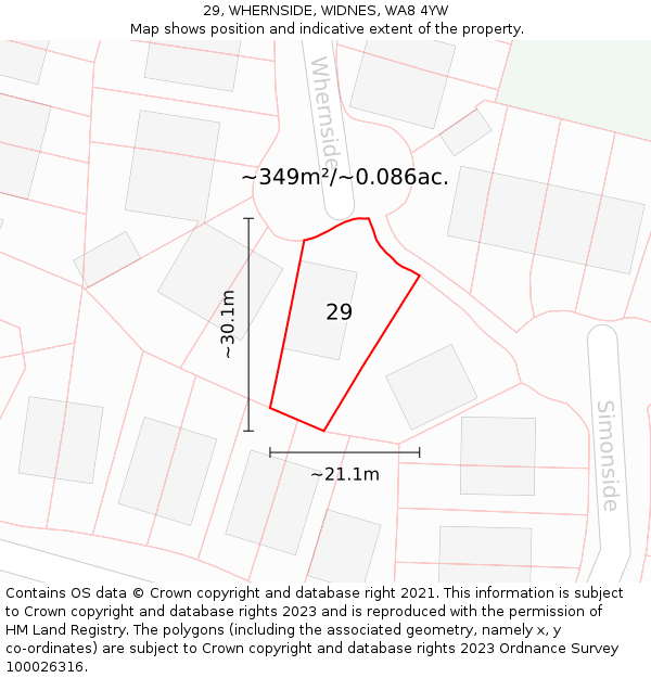 29, WHERNSIDE, WIDNES, WA8 4YW: Plot and title map