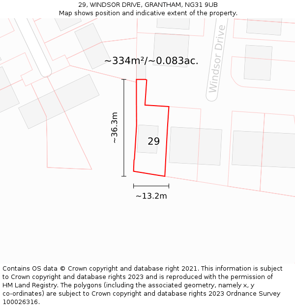 29, WINDSOR DRIVE, GRANTHAM, NG31 9UB: Plot and title map