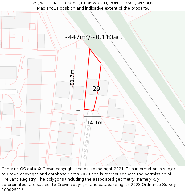 29, WOOD MOOR ROAD, HEMSWORTH, PONTEFRACT, WF9 4JR: Plot and title map