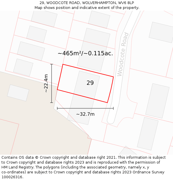 29, WOODCOTE ROAD, WOLVERHAMPTON, WV6 8LP: Plot and title map