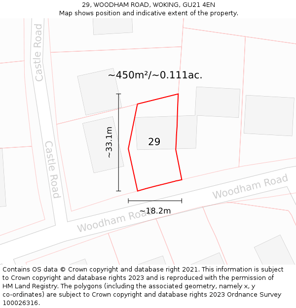 29, WOODHAM ROAD, WOKING, GU21 4EN: Plot and title map