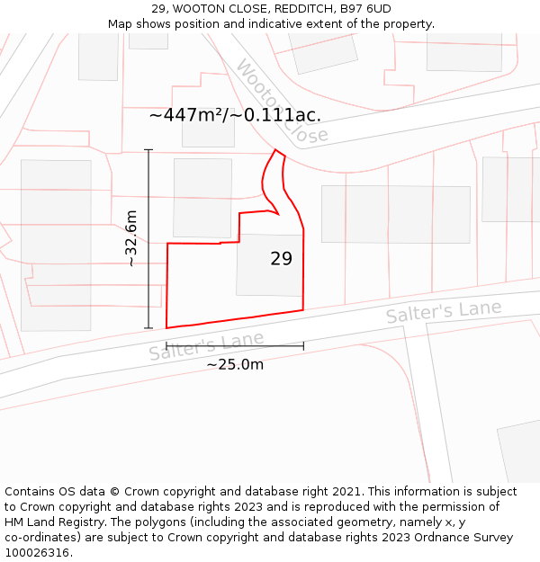 29, WOOTON CLOSE, REDDITCH, B97 6UD: Plot and title map