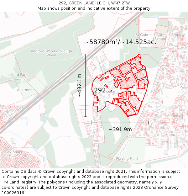 292, GREEN LANE, LEIGH, WN7 2TW: Plot and title map