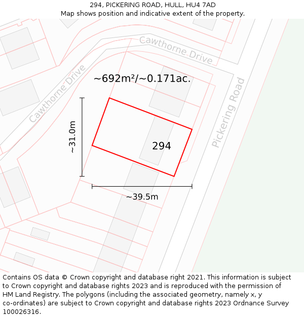 294, PICKERING ROAD, HULL, HU4 7AD: Plot and title map