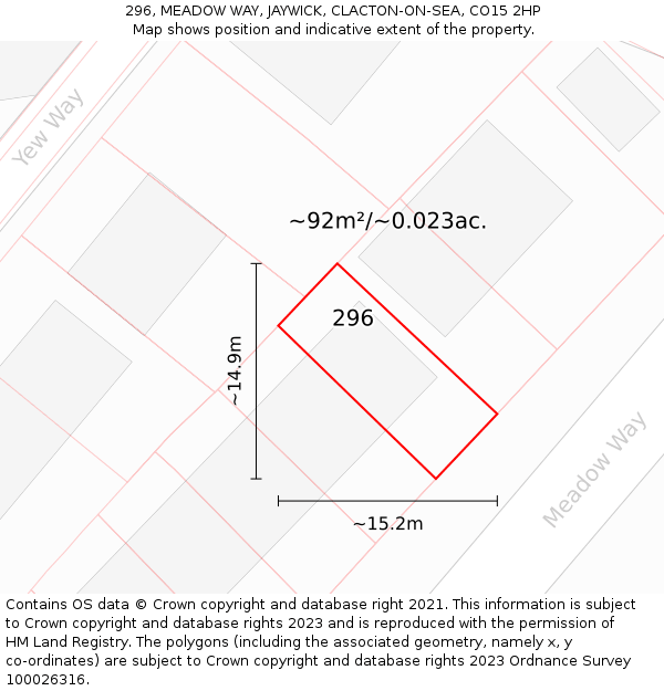 296, MEADOW WAY, JAYWICK, CLACTON-ON-SEA, CO15 2HP: Plot and title map