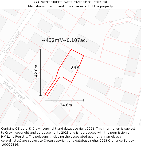 29A, WEST STREET, OVER, CAMBRIDGE, CB24 5PL: Plot and title map