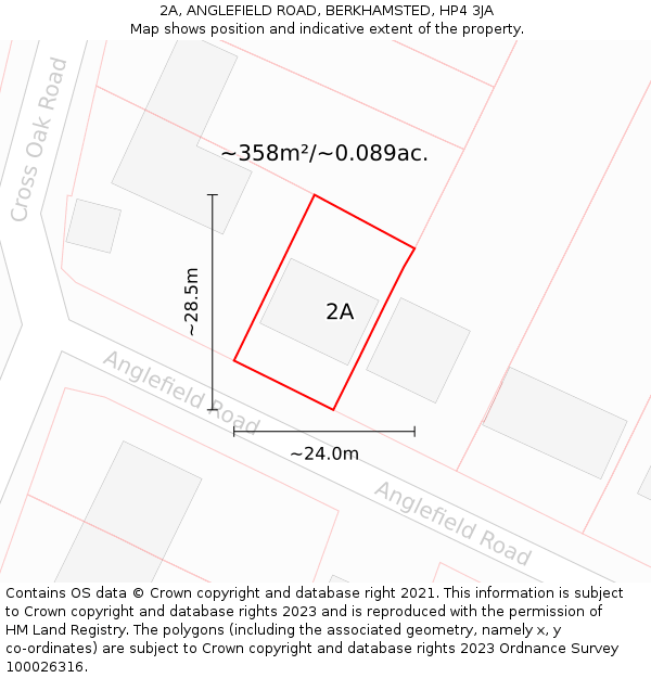 2A, ANGLEFIELD ROAD, BERKHAMSTED, HP4 3JA: Plot and title map