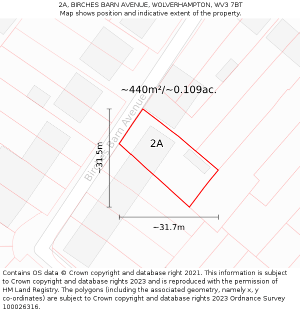 2A, BIRCHES BARN AVENUE, WOLVERHAMPTON, WV3 7BT: Plot and title map
