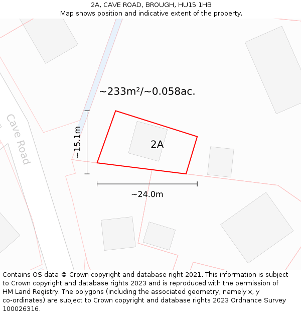 2A, CAVE ROAD, BROUGH, HU15 1HB: Plot and title map