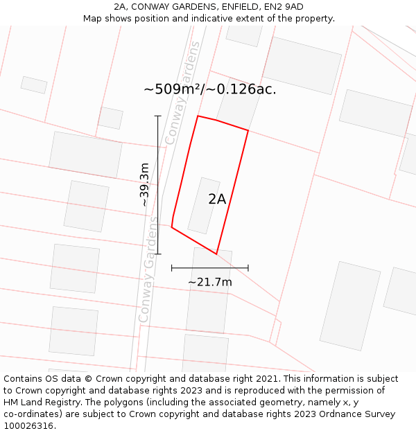 2A, CONWAY GARDENS, ENFIELD, EN2 9AD: Plot and title map