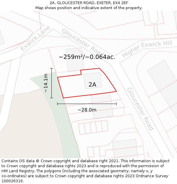 2A, GLOUCESTER ROAD, EXETER, EX4 2EF: Plot and title map