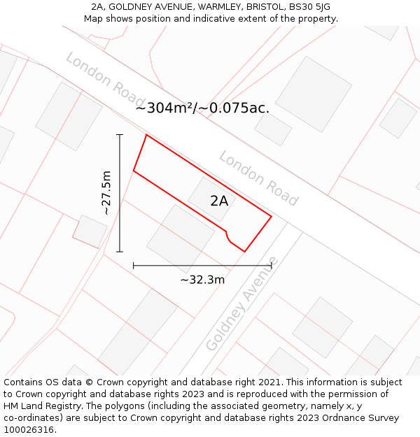 2A, GOLDNEY AVENUE, WARMLEY, BRISTOL, BS30 5JG: Plot and title map