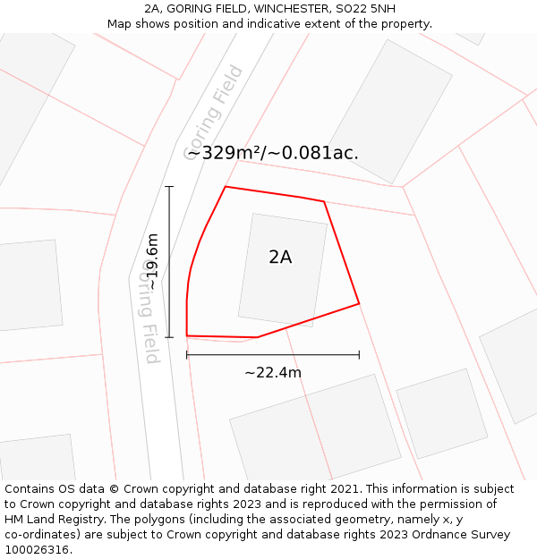 2A, GORING FIELD, WINCHESTER, SO22 5NH: Plot and title map