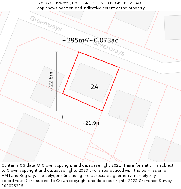 2A, GREENWAYS, PAGHAM, BOGNOR REGIS, PO21 4QE: Plot and title map