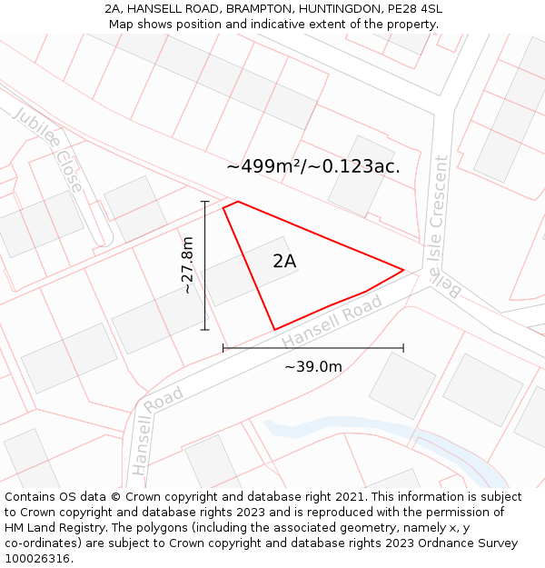 2A, HANSELL ROAD, BRAMPTON, HUNTINGDON, PE28 4SL: Plot and title map