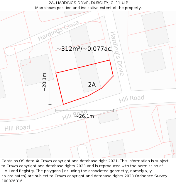 2A, HARDINGS DRIVE, DURSLEY, GL11 4LP: Plot and title map