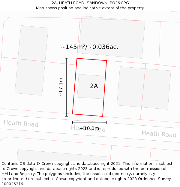 2A, HEATH ROAD, SANDOWN, PO36 8PG: Plot and title map