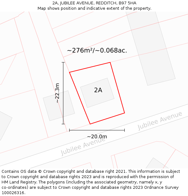 2A, JUBILEE AVENUE, REDDITCH, B97 5HA: Plot and title map