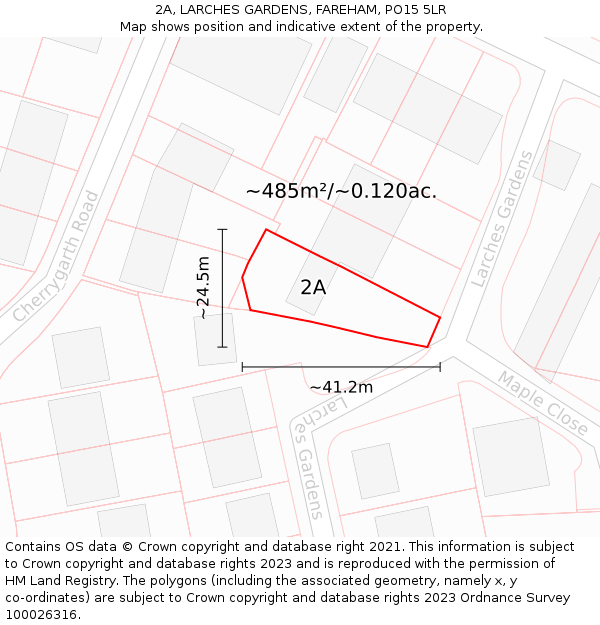 2A, LARCHES GARDENS, FAREHAM, PO15 5LR: Plot and title map