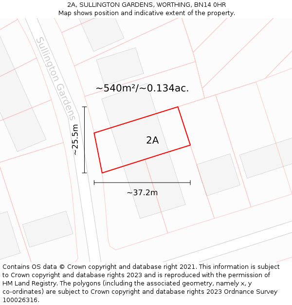 2A, SULLINGTON GARDENS, WORTHING, BN14 0HR: Plot and title map