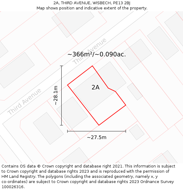 2A, THIRD AVENUE, WISBECH, PE13 2BJ: Plot and title map