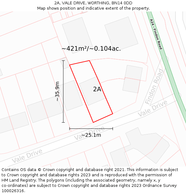 2A, VALE DRIVE, WORTHING, BN14 0DD: Plot and title map
