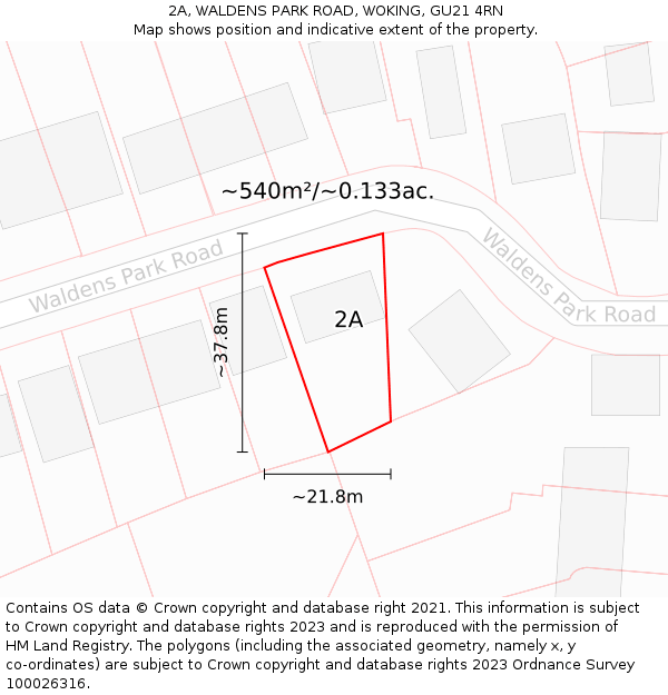 2A, WALDENS PARK ROAD, WOKING, GU21 4RN: Plot and title map