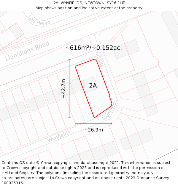 2A, WYNFIELDS, NEWTOWN, SY16 1HB: Plot and title map