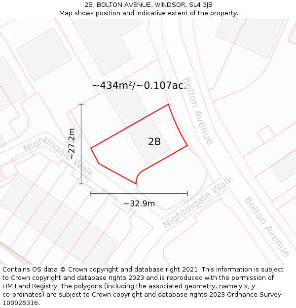 2B, BOLTON AVENUE, WINDSOR, SL4 3JB: Plot and title map